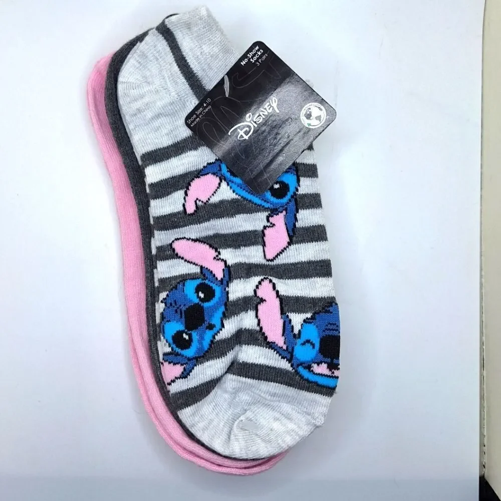 DISNEY STITCH No show SOCKS 3 PAIR BUNDLE PACK
